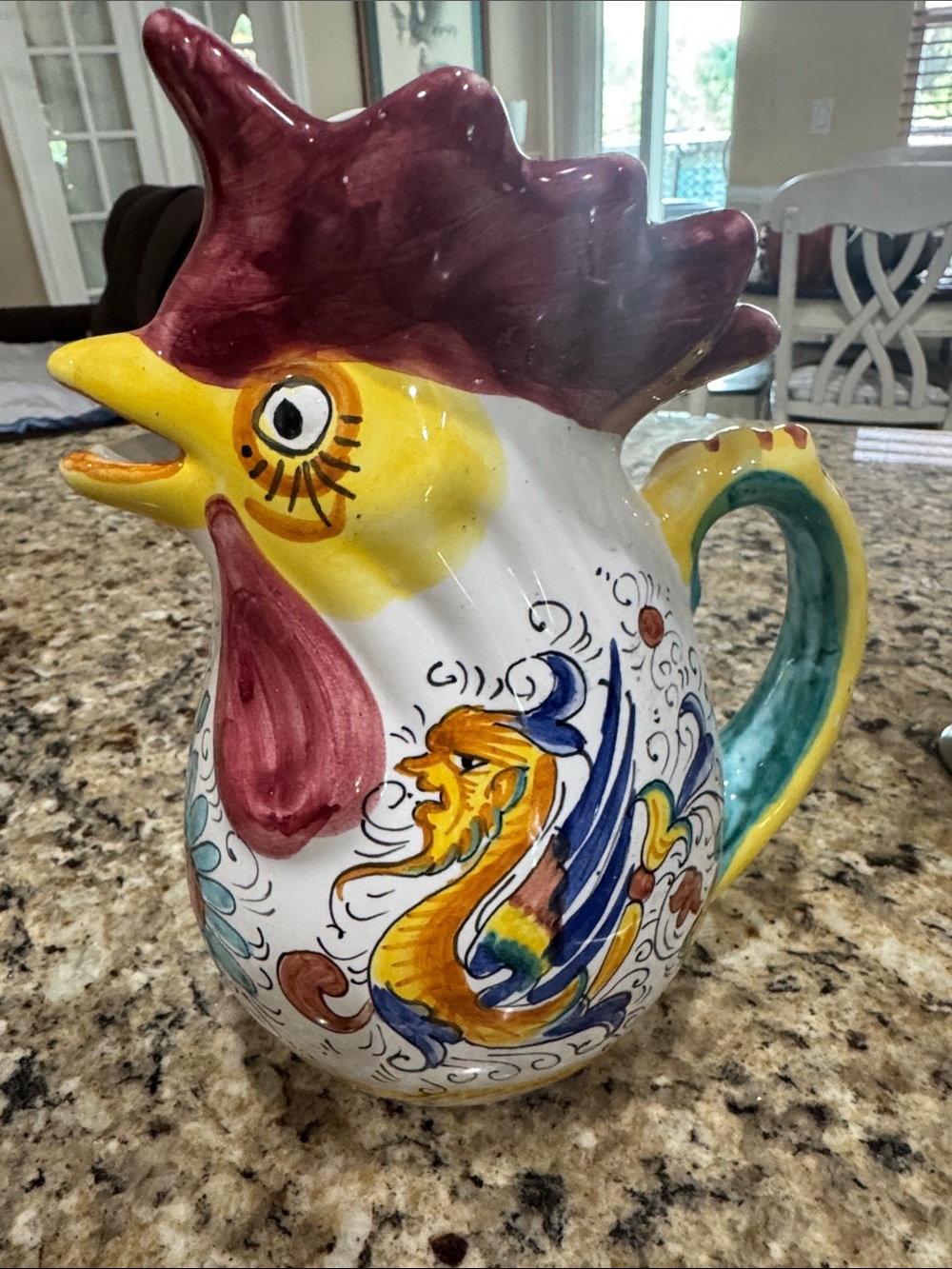 Hand-Painted Multicolor Ceramic Rooster Pitcher - Colorful Glazed Accent